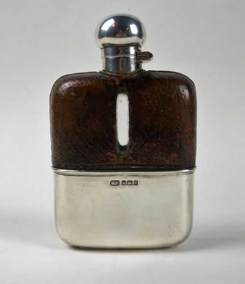ANTIQUE SILVER AND LEATHER BOUND HIP FLASK - ADDITIONAL PHOTO 10