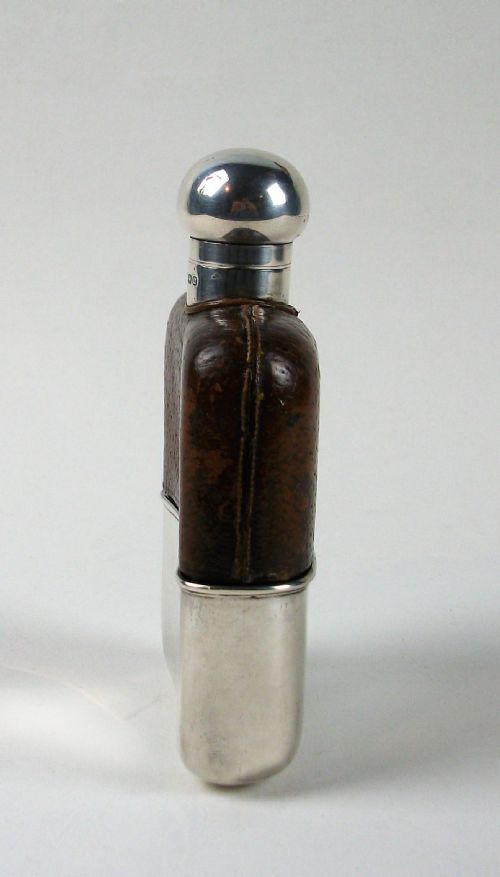 ANTIQUE SILVER AND LEATHER BOUND HIP FLASK - ADDITIONAL PHOTO 11