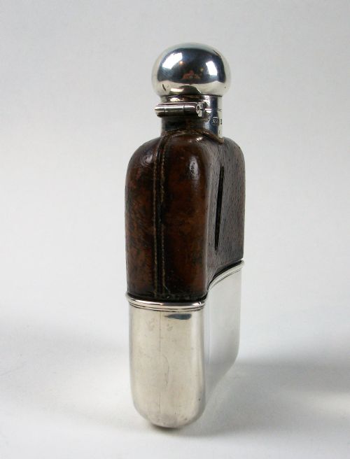 ANTIQUE SILVER AND LEATHER BOUND HIP FLASK - ADDITIONAL PHOTO 14