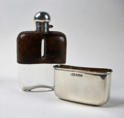 ANTIQUE SILVER AND LEATHER BOUND HIP FLASK - ADDITIONAL PHOTO 16