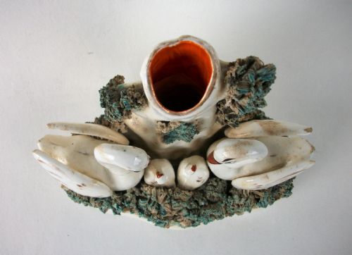 ANTIQUE STAFFORDSHIRE SWANS AND CYGNETS SPILL VASE TULIP HOLDER - ADDITIONAL PHOTO 2