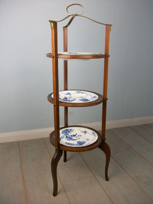 EDWARDIAN MAHOGANY THREE TIER CAKE STAND WITH PLATES - ADDITIONAL PHOTO 2