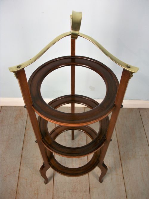 EDWARDIAN MAHOGANY THREE TIER CAKE STAND WITH PLATES - ADDITIONAL PHOTO 4