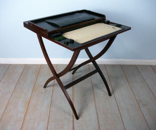 mahogany military campaign folding desk and games table - CATEGORY: ANTIQUE DESKS - DATED VICTORIAN