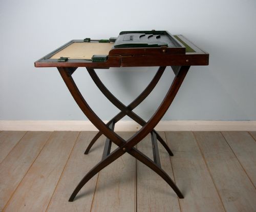 MAHOGANY MILITARY CAMPAIGN FOLDING DESK AND GAMES TABLE - ADDITIONAL PHOTO 1