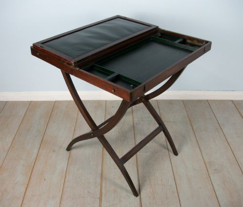 MAHOGANY MILITARY CAMPAIGN FOLDING DESK AND GAMES TABLE - ADDITIONAL PHOTO 3