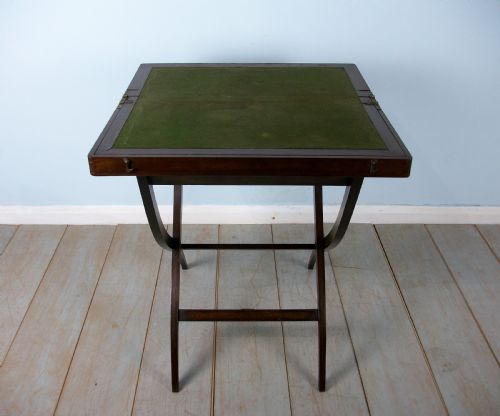 MAHOGANY MILITARY CAMPAIGN FOLDING DESK AND GAMES TABLE - ADDITIONAL PHOTO 5
