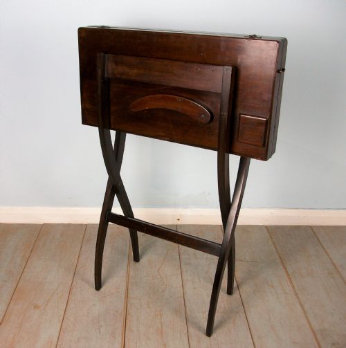 MAHOGANY MILITARY CAMPAIGN FOLDING DESK AND GAMES TABLE - ADDITIONAL PHOTO 12