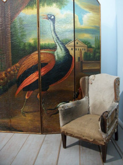 LARGE WALL ART OIL PAINTING DEPICTING EXOTIC ANIMALS BIRDS DESIGNED AS A SIX PANEL FOLDING DRESSING SCREEN ROOM DIVIDER - ADDITIONAL PHOTO 7