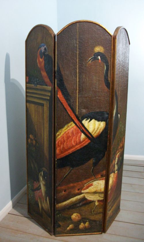LARGE WALL ART OIL PAINTING DEPICTING EXOTIC ANIMALS BIRDS DESIGNED AS A SIX PANEL FOLDING DRESSING SCREEN ROOM DIVIDER - ADDITIONAL PHOTO 8
