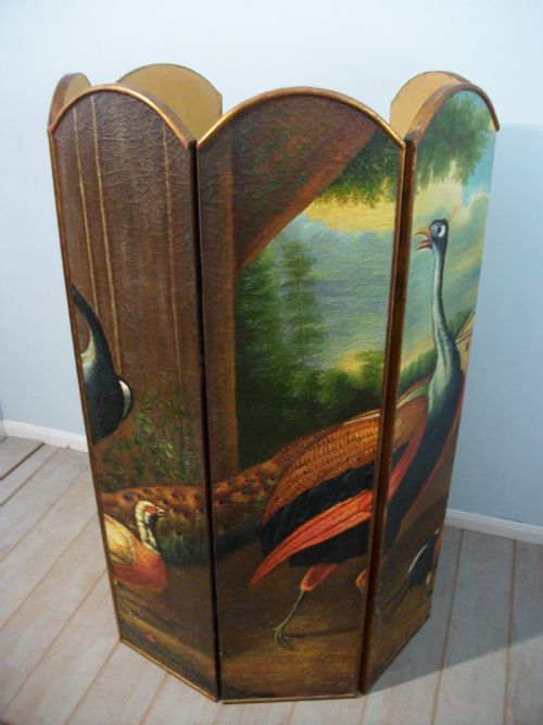 LARGE WALL ART OIL PAINTING DEPICTING EXOTIC ANIMALS BIRDS DESIGNED AS A SIX PANEL FOLDING DRESSING SCREEN ROOM DIVIDER - ADDITIONAL PHOTO 11
