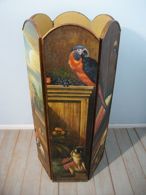 LARGE WALL ART OIL PAINTING DEPICTING EXOTIC ANIMALS BIRDS DESIGNED AS A SIX PANEL FOLDING DRESSING SCREEN ROOM DIVIDER - ADDITIONAL PHOTO 12