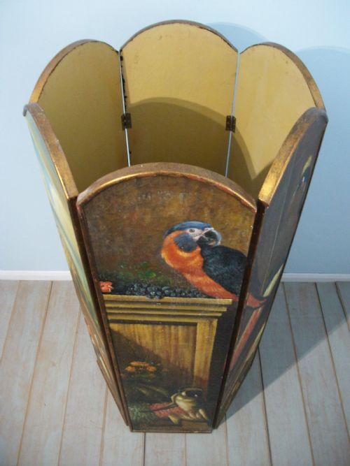 LARGE WALL ART OIL PAINTING DEPICTING EXOTIC ANIMALS BIRDS DESIGNED AS A SIX PANEL FOLDING DRESSING SCREEN ROOM DIVIDER - ADDITIONAL PHOTO 13