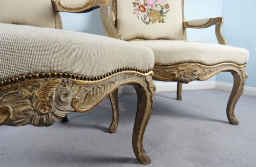 A FINE PAIR OF PAINTED GILT FRENCH ARMCHAIRS FAUTEUIL - ADDITIONAL PHOTO 22