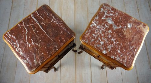 PAIR OF FRENCH WALNUT AND MARBLE BEDSIDE CUPBOARDS - ADDITIONAL PHOTO 4