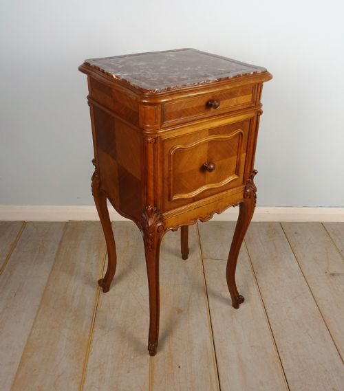 PAIR OF FRENCH WALNUT AND MARBLE BEDSIDE CUPBOARDS - ADDITIONAL PHOTO 9