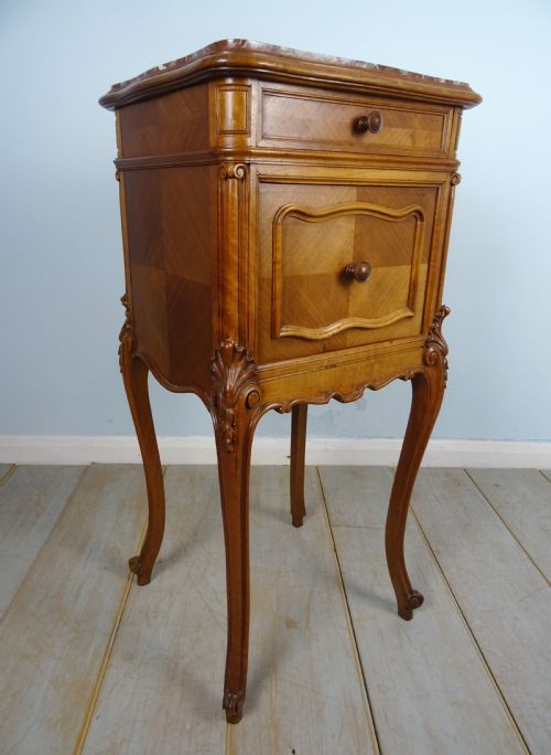 PAIR OF FRENCH WALNUT AND MARBLE BEDSIDE CUPBOARDS - ADDITIONAL PHOTO 10