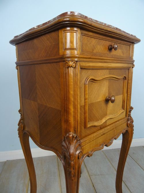 PAIR OF FRENCH WALNUT AND MARBLE BEDSIDE CUPBOARDS - ADDITIONAL PHOTO 11