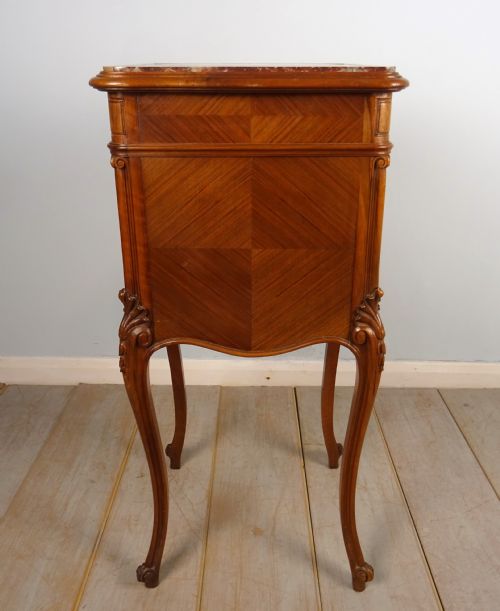 PAIR OF FRENCH WALNUT AND MARBLE BEDSIDE CUPBOARDS - ADDITIONAL PHOTO 7