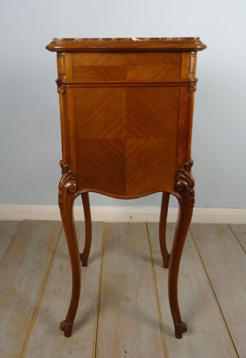 PAIR OF FRENCH WALNUT AND MARBLE BEDSIDE CUPBOARDS - ADDITIONAL PHOTO 8