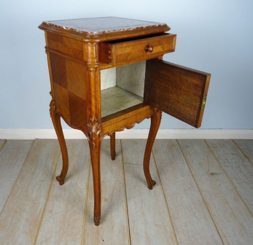 PAIR OF FRENCH WALNUT AND MARBLE BEDSIDE CUPBOARDS - ADDITIONAL PHOTO 15