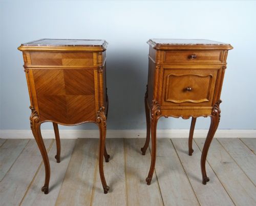 PAIR OF FRENCH WALNUT AND MARBLE BEDSIDE CUPBOARDS - ADDITIONAL PHOTO 16