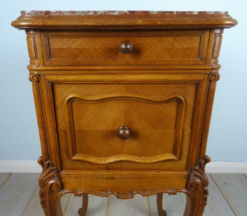 PAIR OF FRENCH WALNUT AND MARBLE BEDSIDE CUPBOARDS - ADDITIONAL PHOTO 17