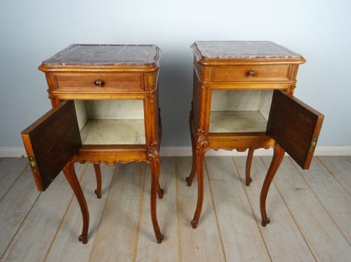 PAIR OF FRENCH WALNUT AND MARBLE BEDSIDE CUPBOARDS - ADDITIONAL PHOTO 19