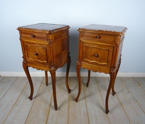 PAIR OF FRENCH WALNUT AND MARBLE BEDSIDE CUPBOARDS - ADDITIONAL PHOTO 20
