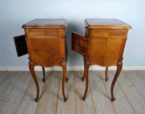 PAIR OF FRENCH WALNUT AND MARBLE BEDSIDE CUPBOARDS - ADDITIONAL PHOTO 21