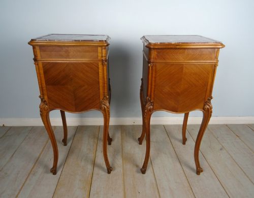 PAIR OF FRENCH WALNUT AND MARBLE BEDSIDE CUPBOARDS - ADDITIONAL PHOTO 22