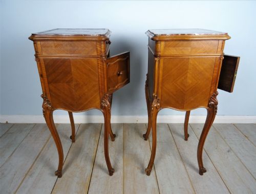PAIR OF FRENCH WALNUT AND MARBLE BEDSIDE CUPBOARDS - ADDITIONAL PHOTO 23