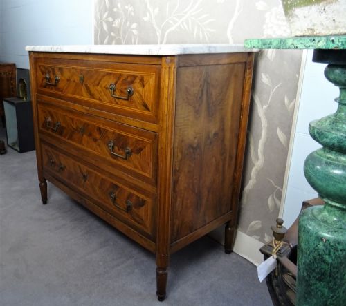 A FRENCH 19TH C WALNUT INLAID CHEST OF DRAWERS - ADDITIONAL PHOTO 2
