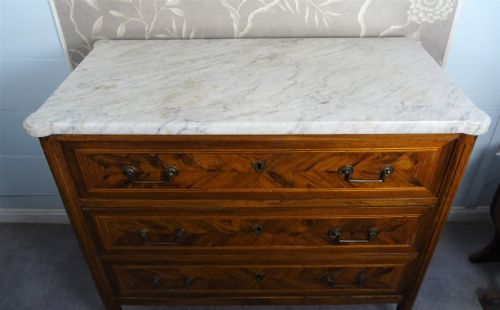 A FRENCH 19TH C WALNUT INLAID CHEST OF DRAWERS - ADDITIONAL PHOTO 3