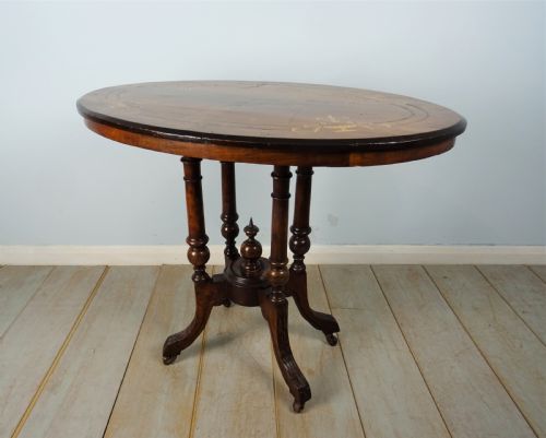 INLAID OVAL WALNUT OCCASIONAL SIDE TABLE - ADDITIONAL PHOTO 1