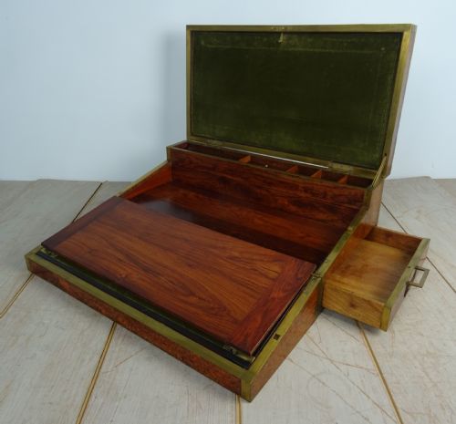 RARE AMBOYNA MILITARY GEORGIAN CAMPAIGN TRIPLE WRITING SLOPE - ADDITIONAL PHOTO 13