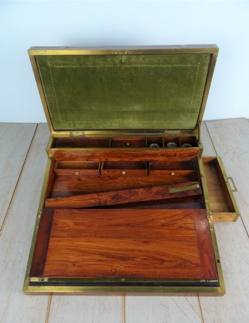 RARE AMBOYNA MILITARY GEORGIAN CAMPAIGN TRIPLE WRITING SLOPE - ADDITIONAL PHOTO 17