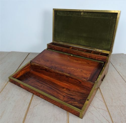 RARE AMBOYNA MILITARY GEORGIAN CAMPAIGN TRIPLE WRITING SLOPE - ADDITIONAL PHOTO 18