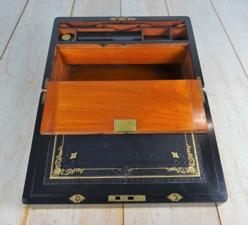 VICTORIAN CAMPAIGN BRASS BOUND COROMANDEL WRITING SLOPE - ADDITIONAL PHOTO 9