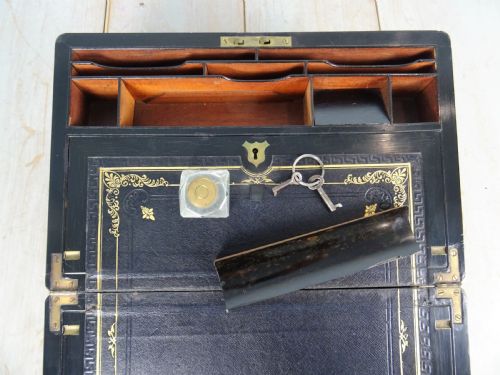 VICTORIAN CAMPAIGN BRASS BOUND COROMANDEL WRITING SLOPE - ADDITIONAL PHOTO 11