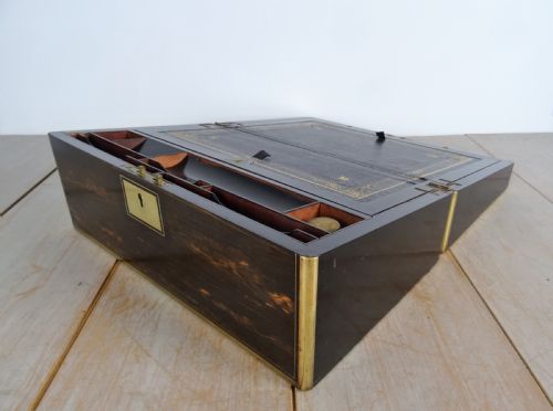 VICTORIAN CAMPAIGN BRASS BOUND COROMANDEL WRITING SLOPE - ADDITIONAL PHOTO 13