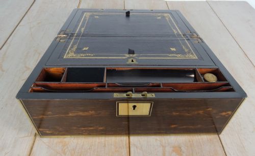 VICTORIAN CAMPAIGN BRASS BOUND COROMANDEL WRITING SLOPE - ADDITIONAL PHOTO 14