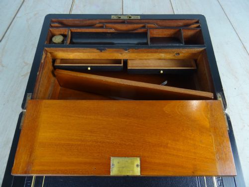 VICTORIAN CAMPAIGN BRASS BOUND COROMANDEL WRITING SLOPE - ADDITIONAL PHOTO 23