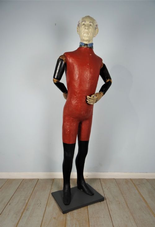 RARE LIFE SIZE ANTIQUE SHOP DISPLAY PAINTED PAPIER MACHE MANNEQUIN - ADDITIONAL PHOTO 2