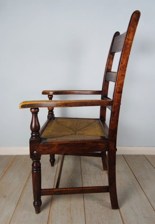 LATE C18TH MAHOGANY AND FRUITWOOD COUNTRY HOUSE OPEN ARMCHAIR - ADDITIONAL PHOTO 4