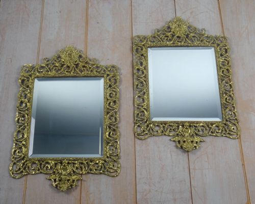pair of victorian brass wall mirrors - CATEGORY: ANTIQUE MIRRORS - DATED 1890