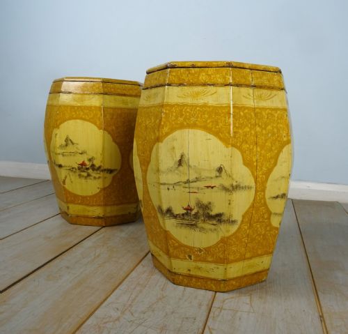 antique chinese painted barrel seats - CATEGORY: ANTIQUE FURNITURE - DATED 1920