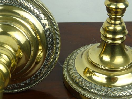 PAIR OF 19TH C BRASS CANDLESTICKS - ADDITIONAL PHOTO 2