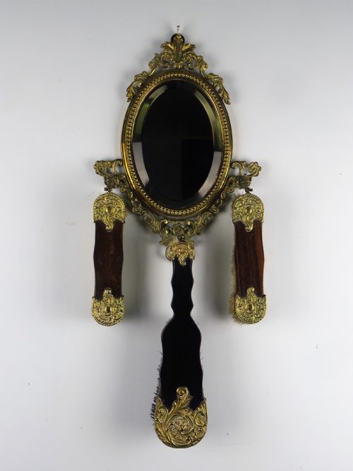 victorian hall mirror and brush set - CATEGORY: ANTIQUE MISCELLANEOUS - DATED VICTORIAN