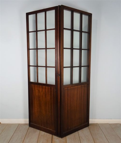 SUPERB THREE PANEL FOLDING MAHOGANY AND GLASS SCREEN ROOM DIVIDER - ADDITIONAL PHOTO 7